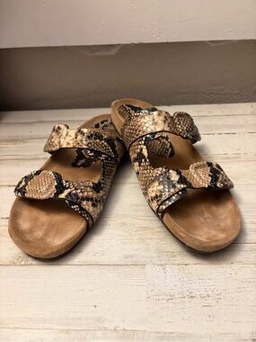 Pedro Garcia Beige and Black Snake-Print Slide Sandals